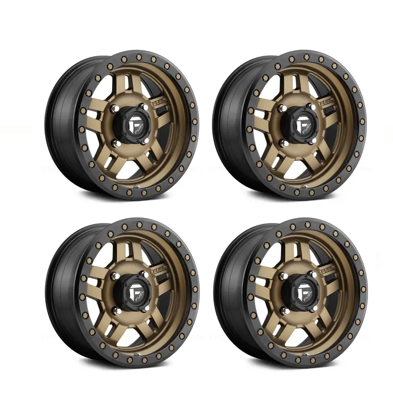 (4) 14X7 Fuel Utv D583 Anza Bronze/Black Ring Wheels 4X156 +13 Offset 4.51" Backspacing 1