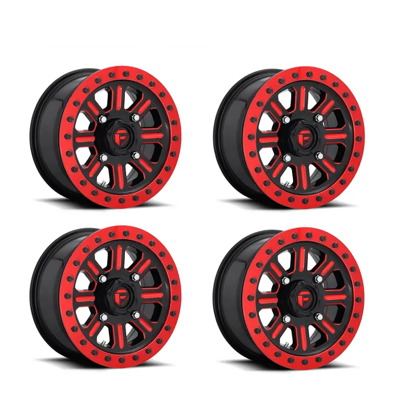 (4) 15X10 Fuel Utv D911 Hardline Beadlock Wheels Black Red Tinted 4X137 +25 Offset 1