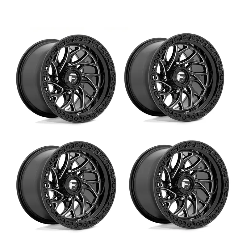 (4) 15X7 Fuel Utv D741 Runner Wheels Gloss Black Milled 4X156 10 Offset 4.39 Inch Backspacing 1