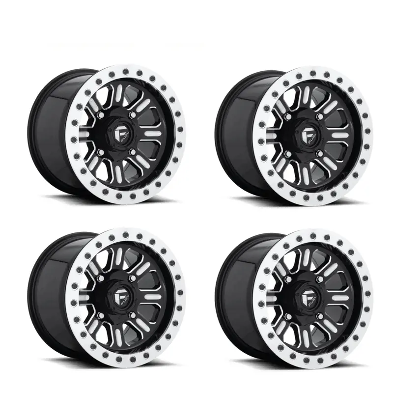 (4) 15X7 Fuel Utv D910 Hardline Beadlock Wheels Black Milled 4X156 +38 Offset 1