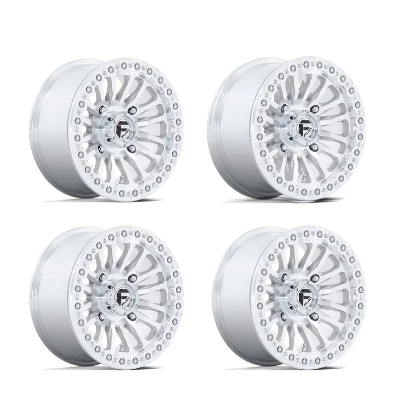 (4) 15X7 Fuel Utv Fv125 Rincon Beadlock Wheels Machined Silver 4X137 +10 Offset 1