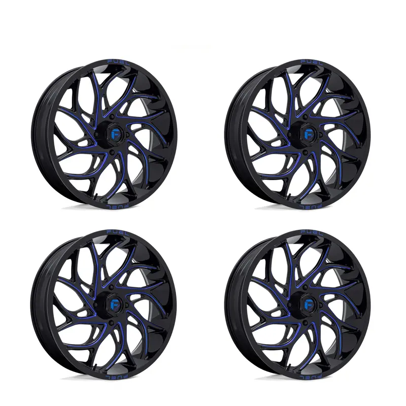 (4) 18X7 Fuel Utv D778 Runner Wheels Black Candy Blue Milled 4X156 13 Offset 1
