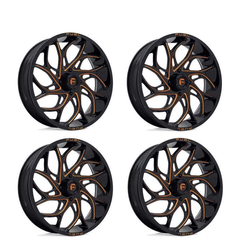 (4) 18X7 Fuel Utv D780 Runner Wheels Orange Milled 4X156 13 Offset 4.51 Inch Backspacing 1