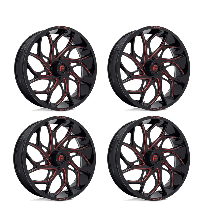 (4) 22X7 Fuel Utv D779 Runner Wheels Candy Red Milled 4X156 0 Offset 4 Inch Backspacing 1