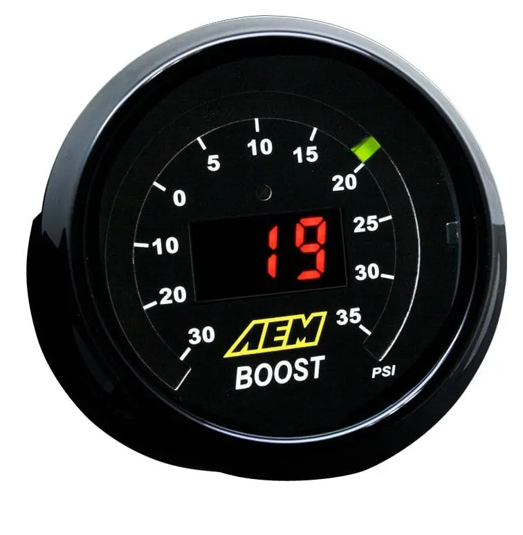 Aem 30-35Psi Boost Display Gauge- Black & Silver Bezel - Black & White Faceplate 1