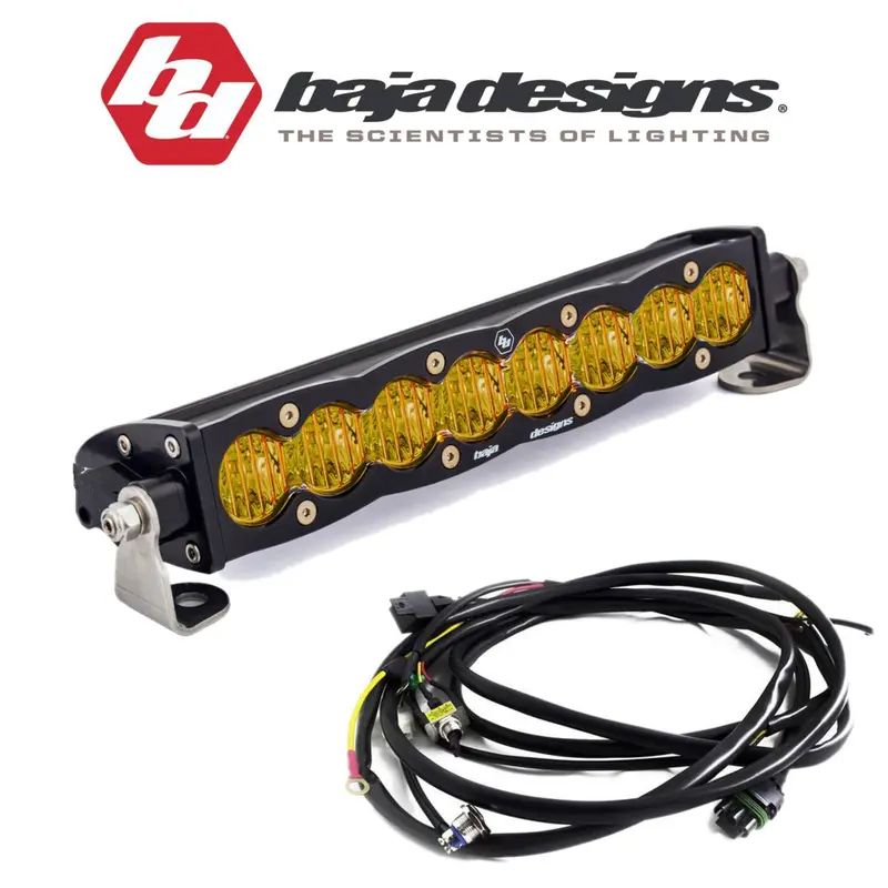 Baja Designs 10" S8 Amber Wide Cornering Light Bar W/ Toggle Harness & Backlight 1