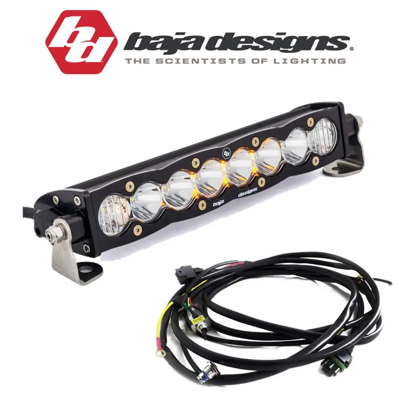 Baja Designs 10" S8 Clear Driving/Combo Light Bar W/ Toggle Harness & Backlight 1