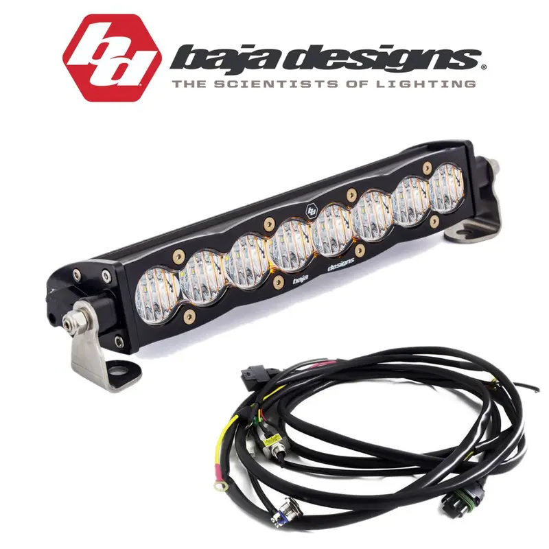 Baja Designs 10" S8 Clear Wide Cornering Light Bar W/ Toggle Harness & Backlight 1