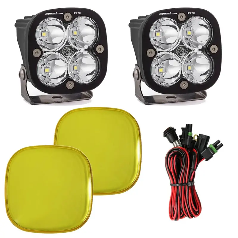 Baja Designs Black Squadron Pro Spot Beam Led Light Pair W/ Amber Rock Guards 1