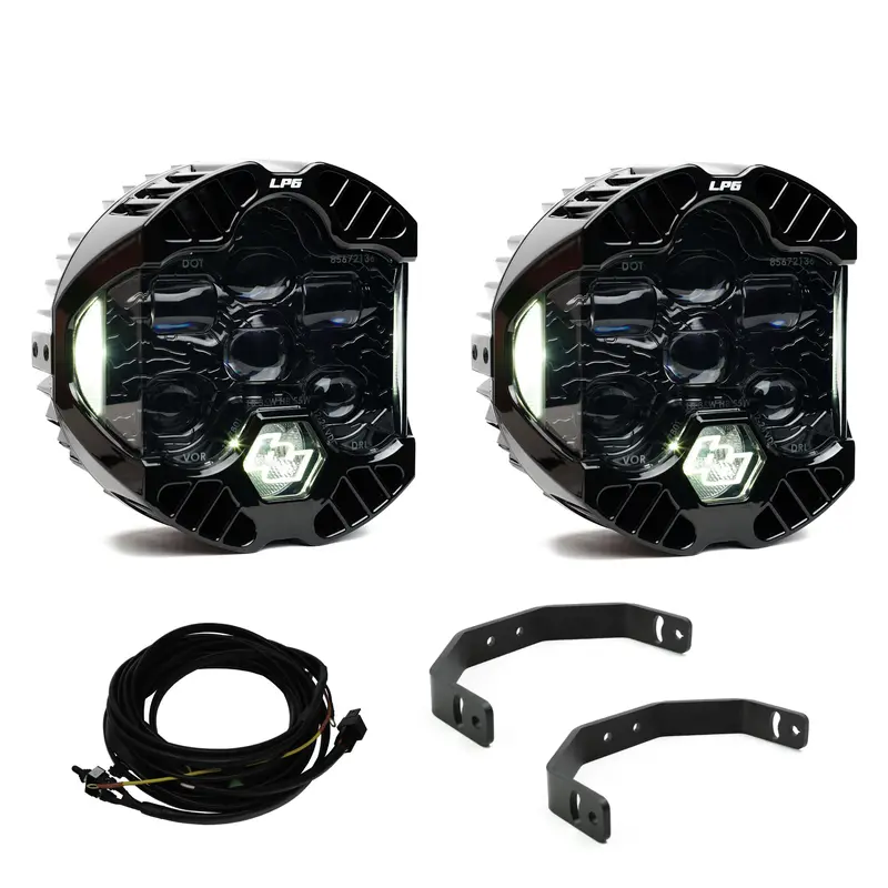 Baja Designs Dot Lp6 Universal White Headlight Kit W/ Wiring Harness & Brackets 1