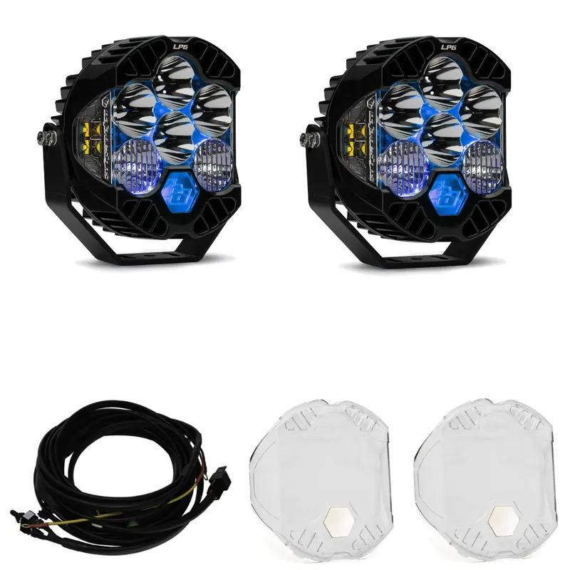 Baja Designs Lp6 Pro Driving/Combo Light Kit W/Blue Backlight-Wiring-Rock Guards 1