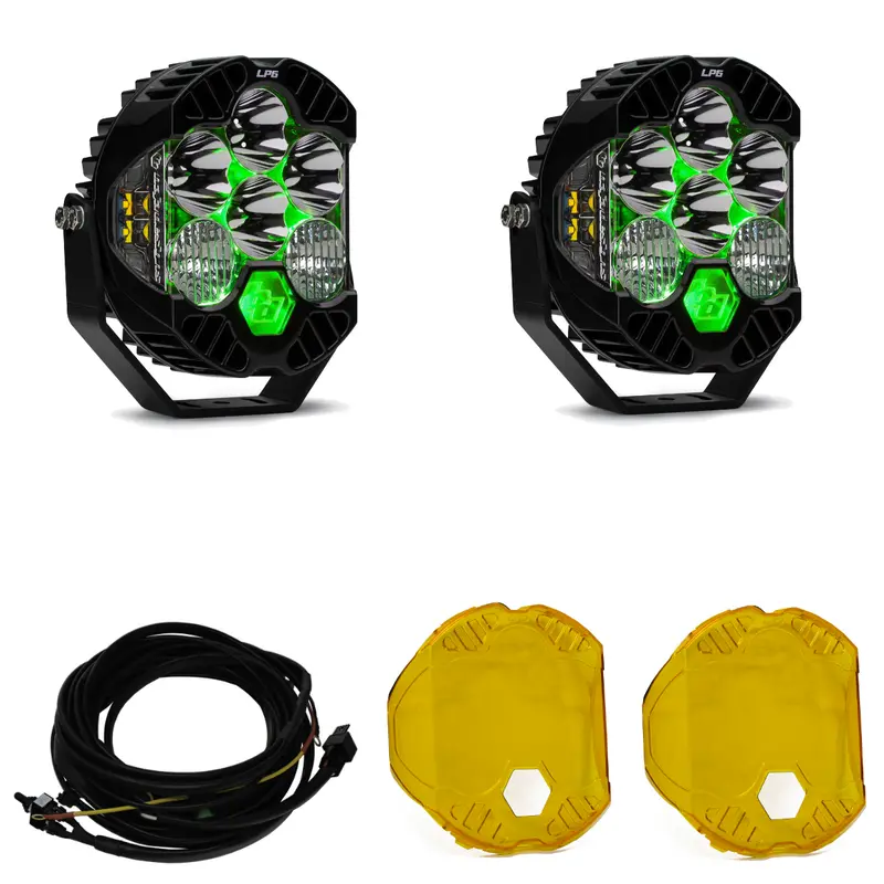 Baja Designs Lp6 Pro Driving/Combo Pod Kit W/ Green Backlight-Wiring-Rock Guards 1