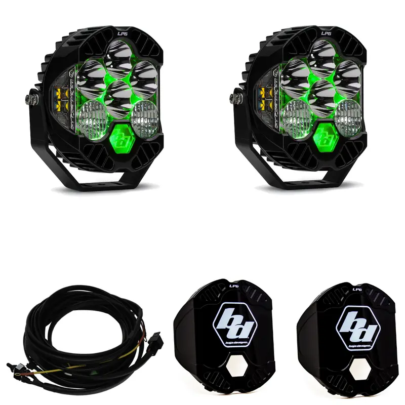 Baja Designs Lp6 Pro Driving/Combo Pod Kit W/ Green Backlight-Wiring-Rock Guards 1