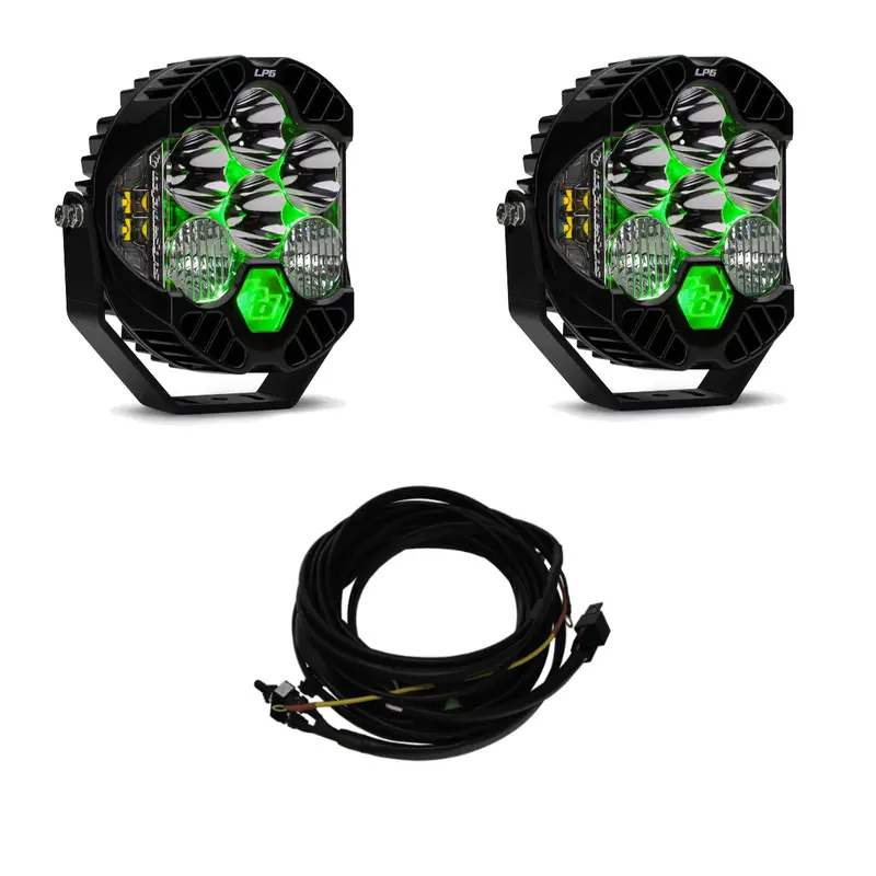 Baja Designs Lp6 Pro Driving/Combo Pod Kit W/ Green Backlight-Wiring-Rock Guards 1