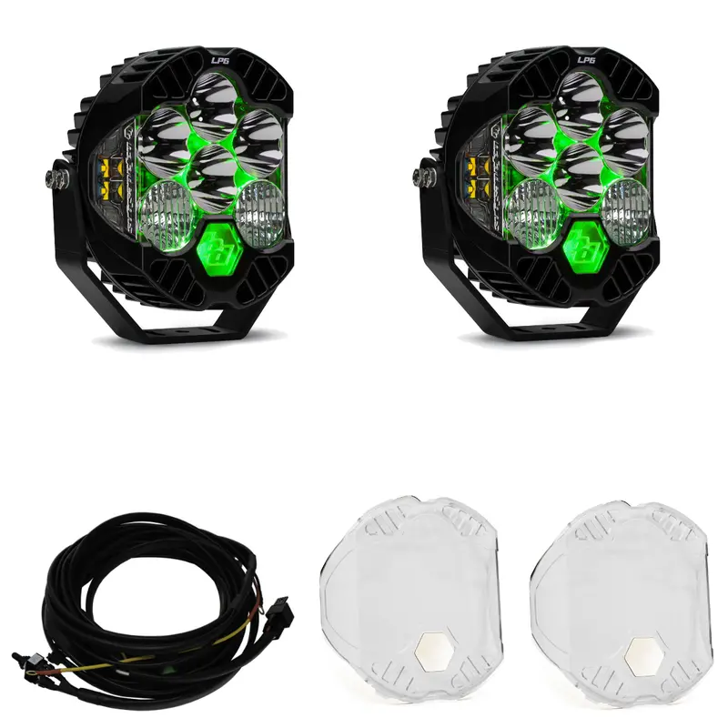 Baja Designs Lp6 Pro Driving/Combo Pod Kit W/ Green Backlight-Wiring-Rock Guards 1