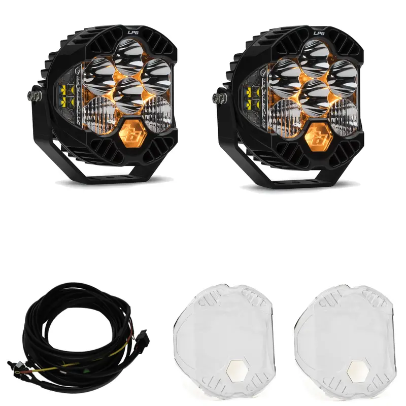 Baja Designs Lp6 Pro Led Driving/Combo Light Kit W/ Wiring & Clear Rock Guards 1