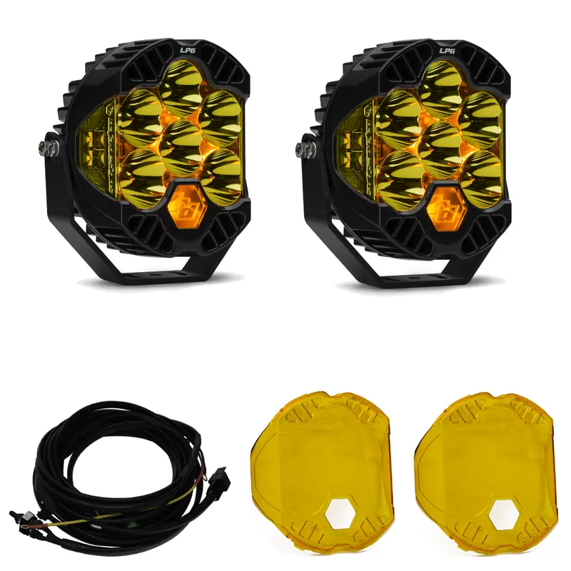 Baja Designs Lp6 Pro Led Spot Amber Light Pod Kit W/ Wiring & Amber Rock Guards 1