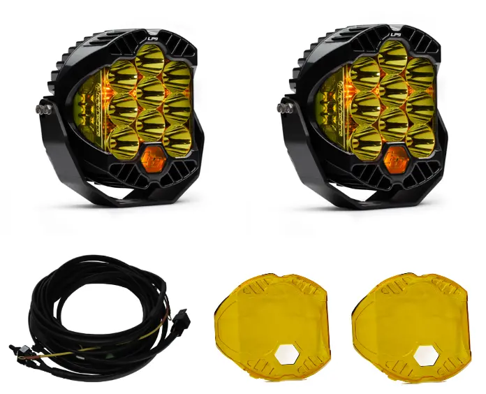 Baja Designs Lp9 Pro Amber Spot Light Pod Kit W/ Wiring Harness & Amber Guards 1