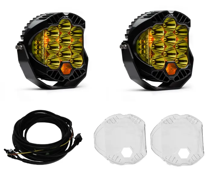 Baja Designs Lp9 Pro Amber Spot Light Pod Kit W/ Wiring Harness & Clear Guards 1