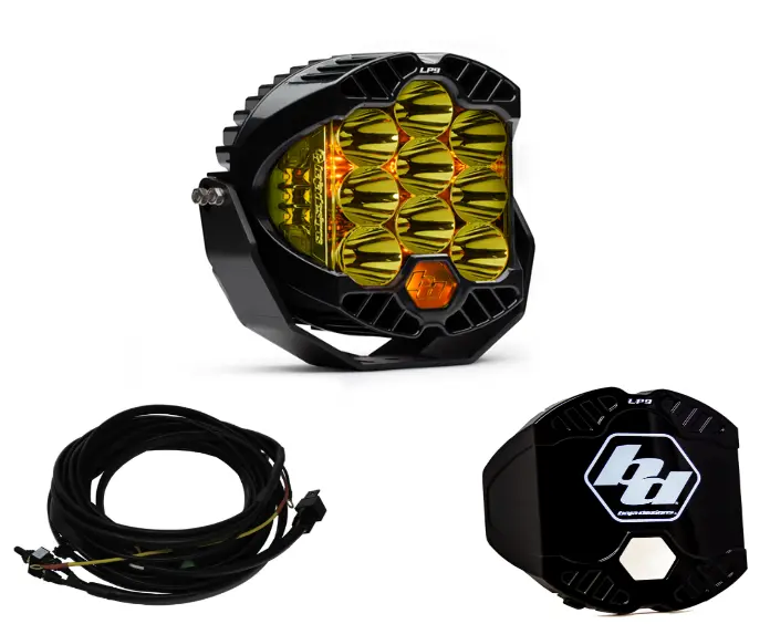 Baja Designs Lp9 Pro Spot Amber Light Kit W/ Wiring Harness & Black Rock Guard 1