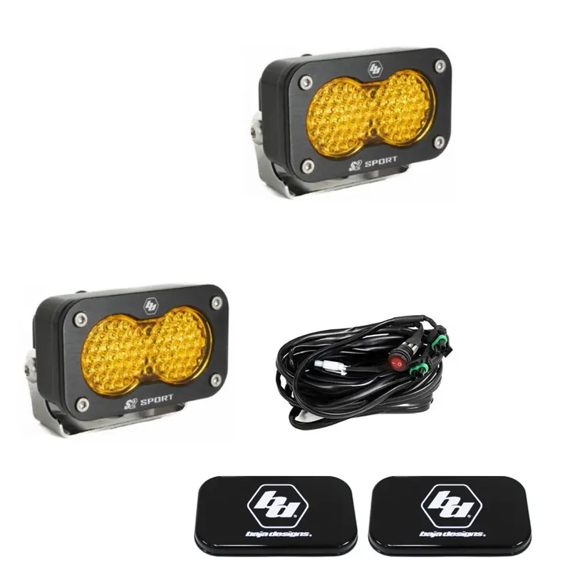Baja Designs S2 Sport Amber Work/Scene Led Light Pod Kit W/ Wiring & Rock Guards 1