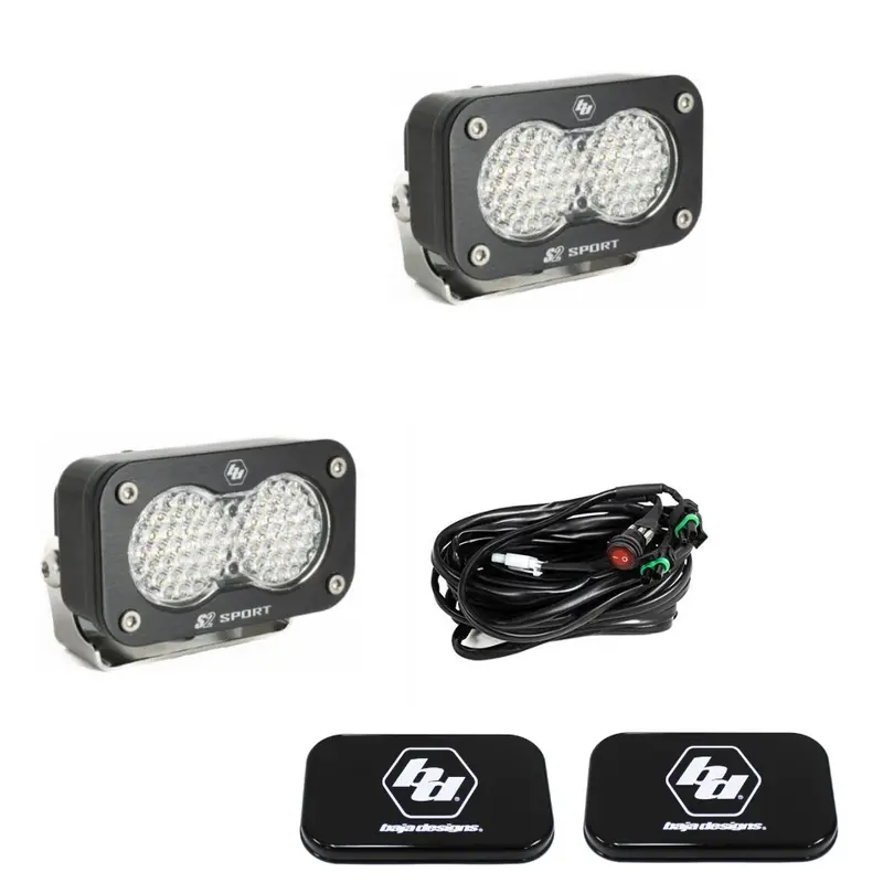 Baja Designs S2 Sport Clear Work/Scene Led Light Pod Kit W/ Wiring & Rock Guards 1