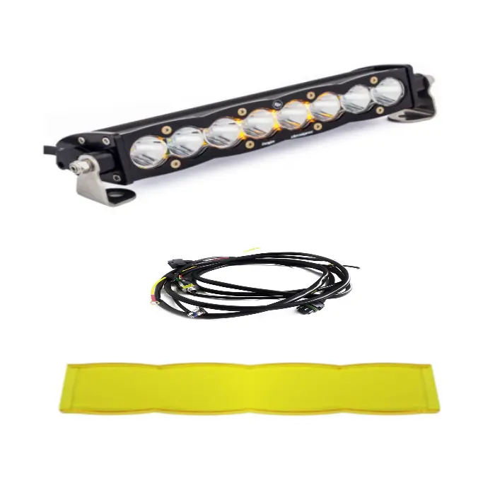 Baja Designs S8 10" Clear Led Spot Light Bar Kit W/ Wiring Harness & Amber Guard 1