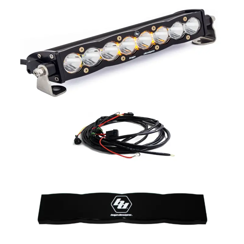 Baja Designs S8 10" Clear Led Spot Light Bar Kit W/ Wiring Harness & Black Guard 1