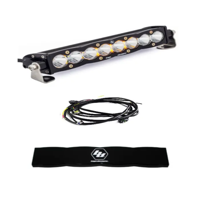 Baja Designs S8 10" Clear Led Spot Light Bar Kit W/ Wiring Harness & Black Guard 1