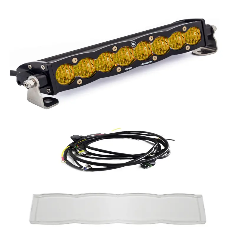 Baja Designs S8 10" Wide Cornering Amber Light Bar W/ Wiring Harness & Guard 1