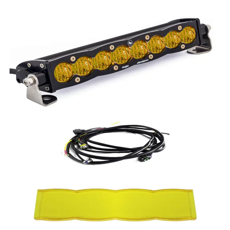 Baja Designs S8 10" Wide Cornering Amber Light Bar W/ Wiring Harness & Guard 1
