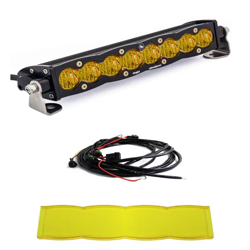 Baja Designs S8 10" Wide Cornering Amber Light Bar W/ Wiring Harness & Guard 1