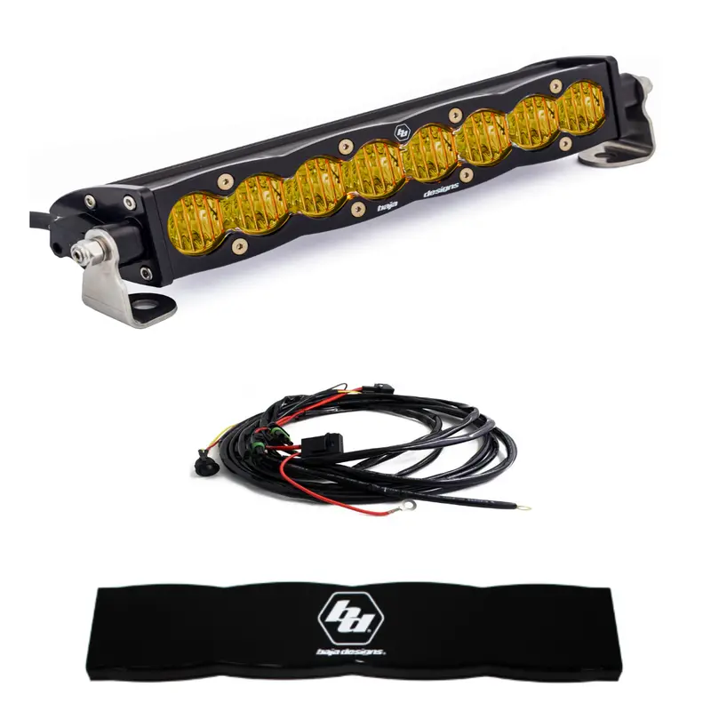 Baja Designs S8 10" Wide Cornering Amber Light Bar W/ Wiring Harness & Guard 1