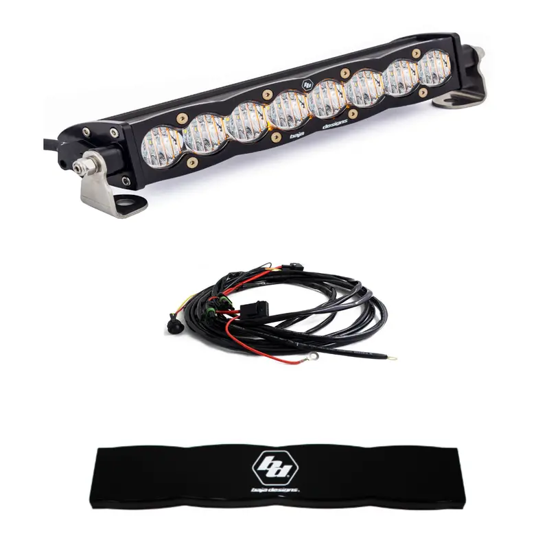 Baja Designs S8 10" Wide Cornering Led Light Bar W/ Wiring Harness & Black Guard 1