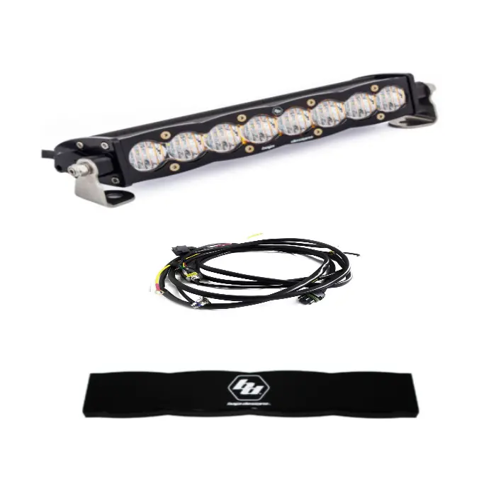 Baja Designs S8 10" Wide Cornering Led Light Bar W/ Wiring Harness & Black Guard 1