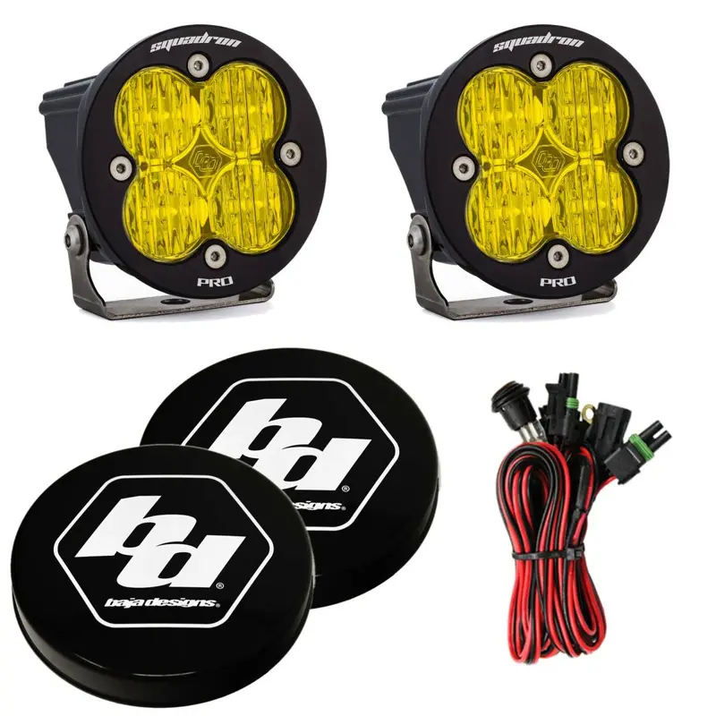 Baja Designs Squadron Round Pro Amber Wide Cornering Led Lights W/ Rock Guards 1