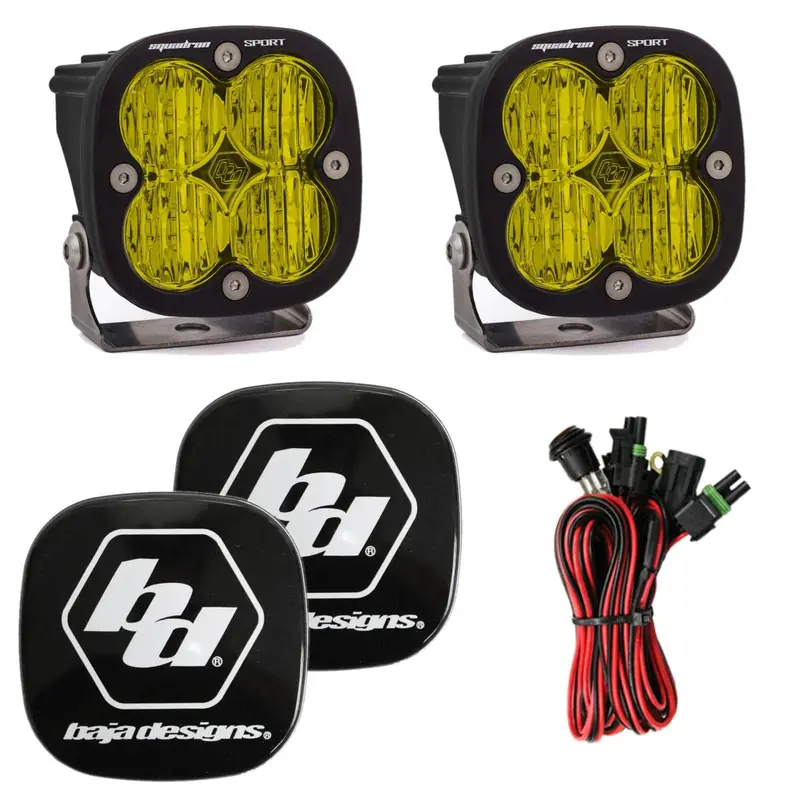Baja Designs Squadron Sport Amber Wide Cornering Beam Led Lights W/ Rock Guards 1