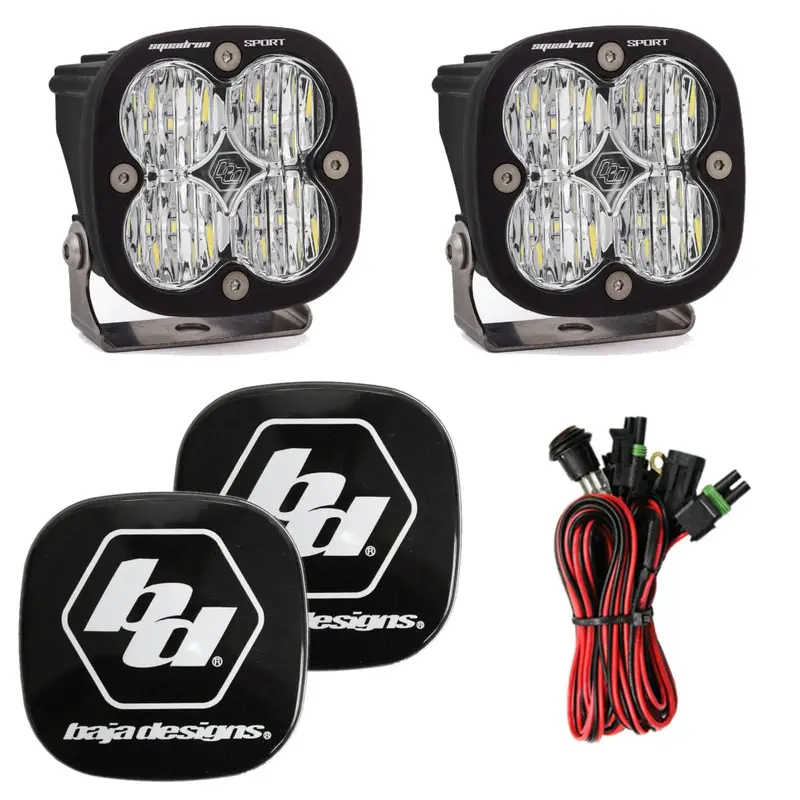 Baja Designs Squadron Sport Black Wide Cornering Beam Led Pair W/ Rock Guards 1