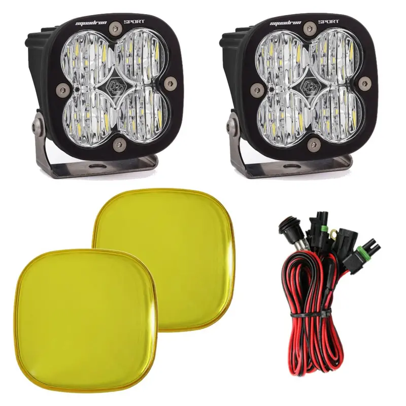 Baja Designs Squadron Sport Black Wide Cornering Beam Pair W/ Amber Rock Guards 1
