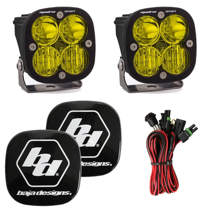 Baja Designs Squadron Sport Driving/Combo Amber Led Lights Pair W/ Rock Guards 1