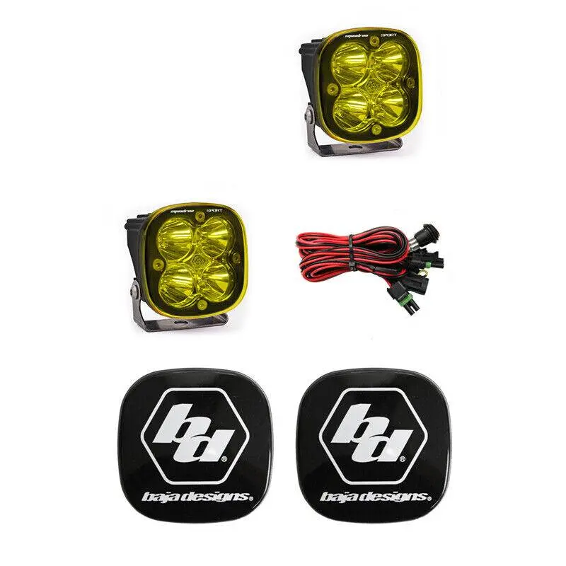 Baja Designs Squadron Sport Led Pair Spot Amber Light Kit & Black Rock Guards 1