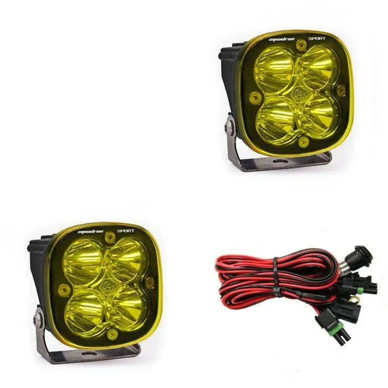 Baja Designs Squadron Sport Led Pair Spot Amber Light Kit & Black Rock Guards 1