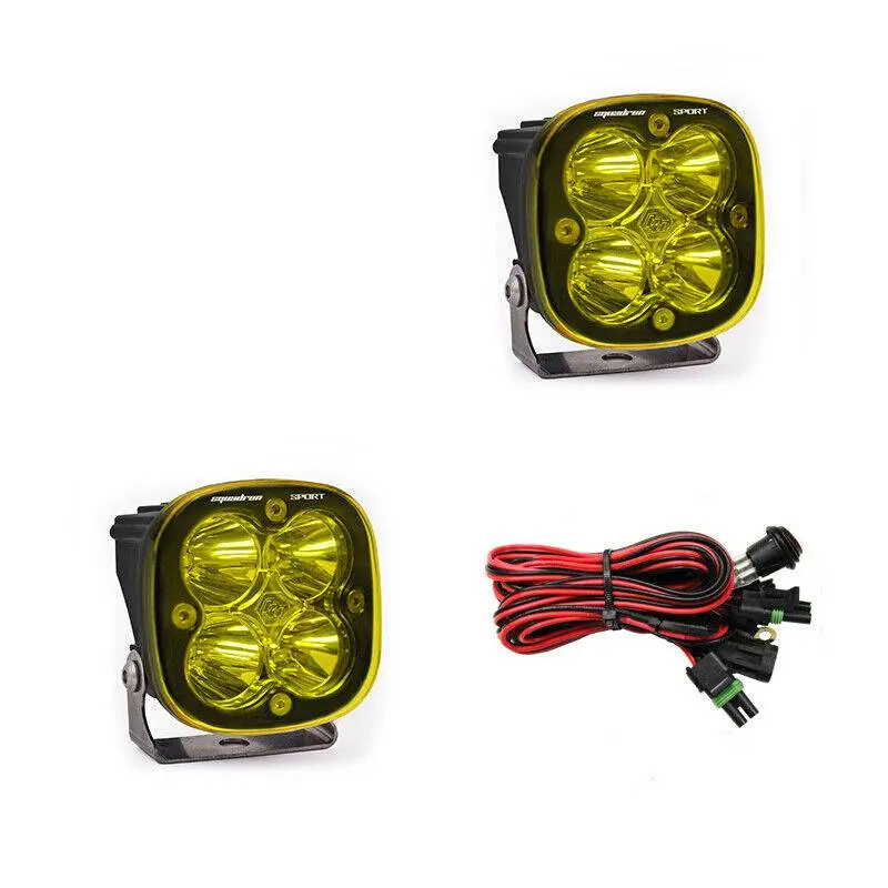 Baja Designs Squadron Sport Led Pair Spot Amber Light Kit & Black Rock Guards 2