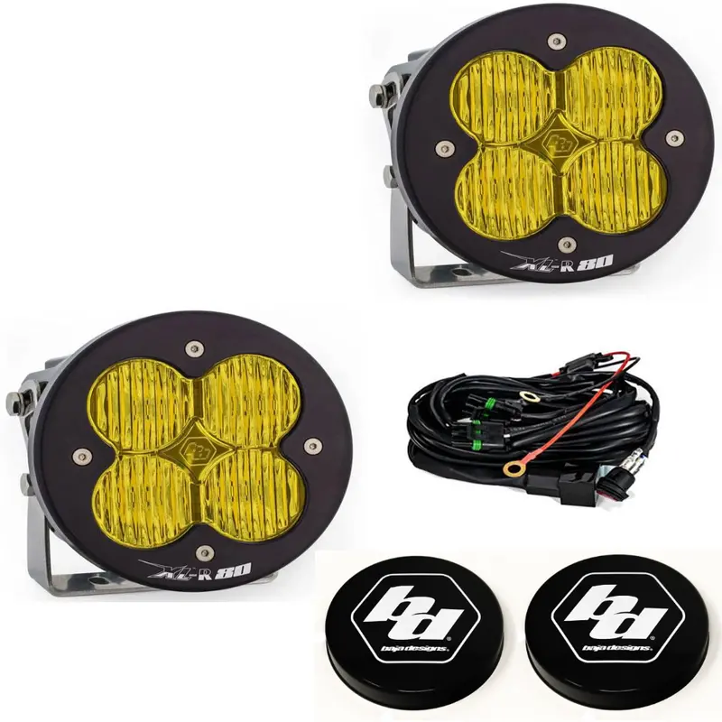 Baja Designs Xl-R 80 Wide Cornering Amber Light Pod Kit W/ Wiring & Rock Guards 1