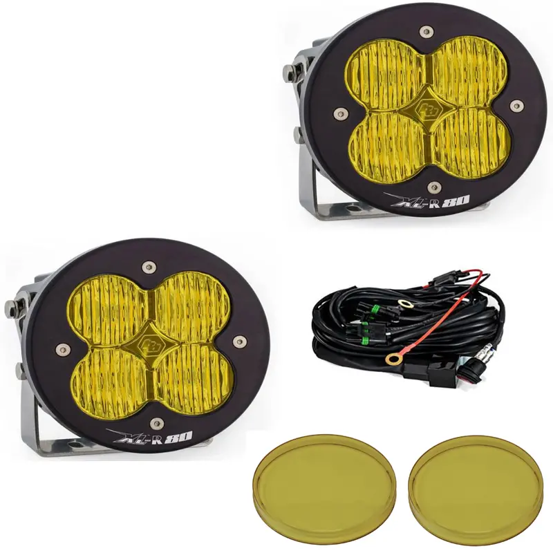 Baja Designs Xl-R 80 Wide Cornering Amber Light Pod Kit W/ Wiring & Rock Guards 1