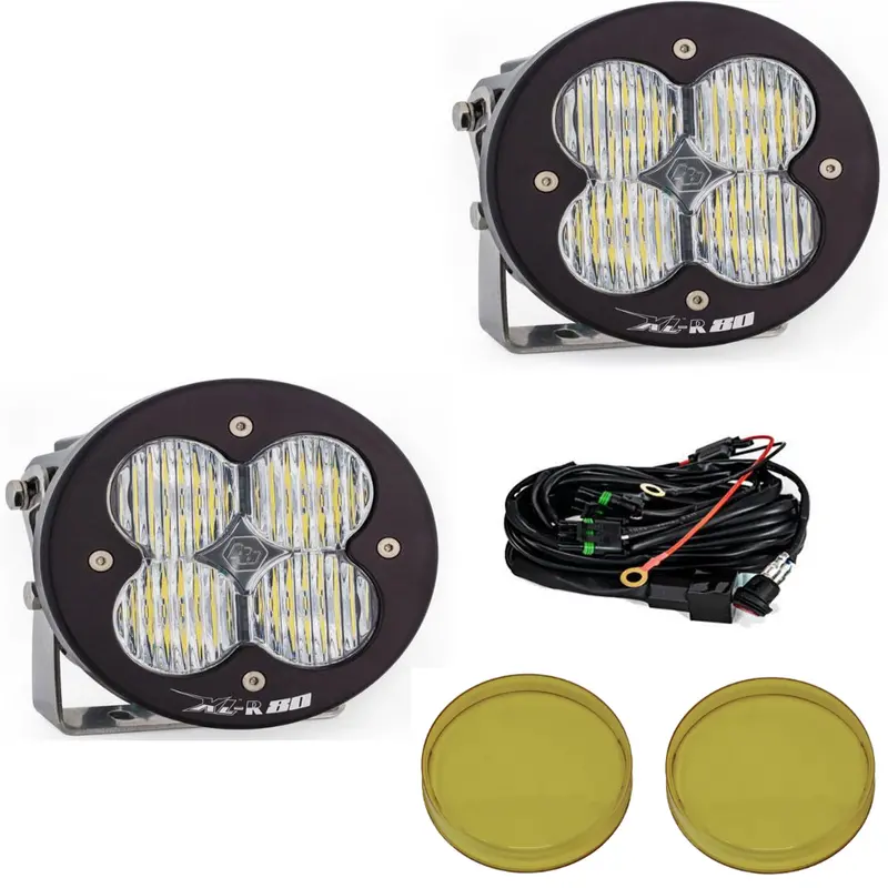 Baja Designs Xl-R 80 Wide Cornering Light Pod Kit W/ Wiring & Amber Rock Guards 1