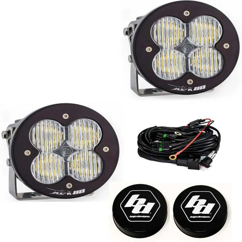 Baja Designs Xl-R 80 Wide Cornering Light Pod Kit W/ Wiring & Black Rock Guards 1