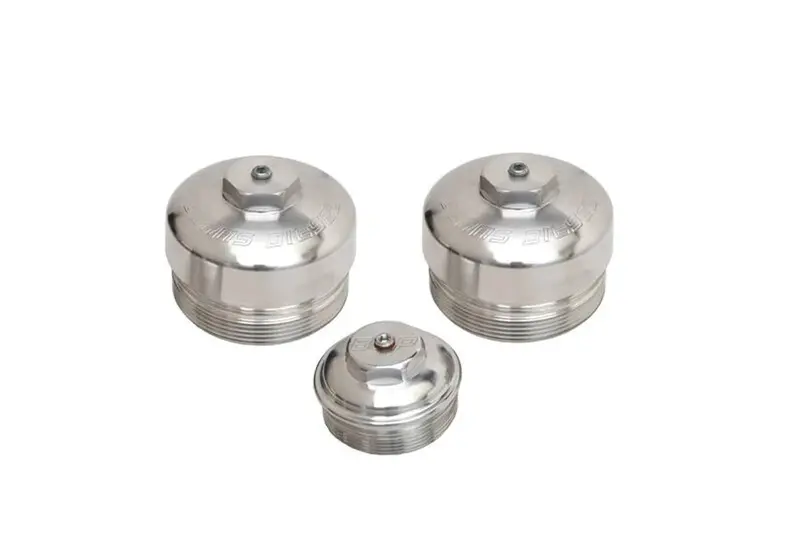 Bean Machine Billet Aluminum Upper Fuel Filter Cap, Lower Fuel Filter Cap, & Oil Filter Cap For 03-07 6.0L Powerstroke 1