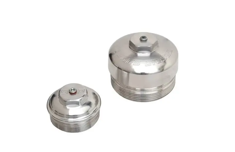 Bean Machine Billet Aluminum Upper Fuel Filter Cap & Oil Filter Cap For 03-07 6.0L Powerstroke 1