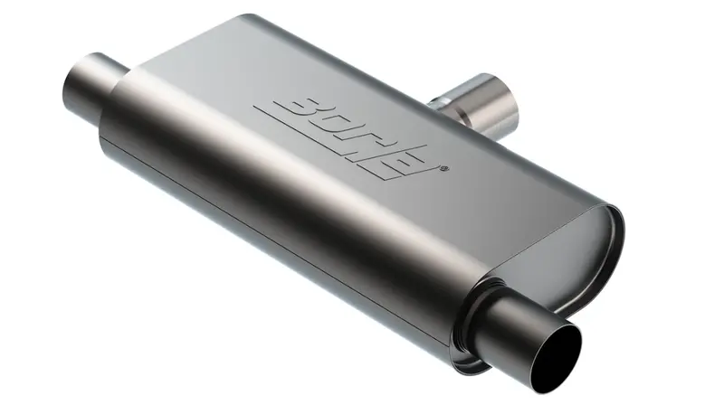 Borla 2.5" Single Inlet/Dual Outlet T-Flow Muffler 18"X4.25"X9.10" Universal 1